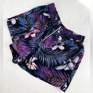 Dynamite Tropical Print Zipper Shorts – Size XS, Purple, Pink, Navy Blue